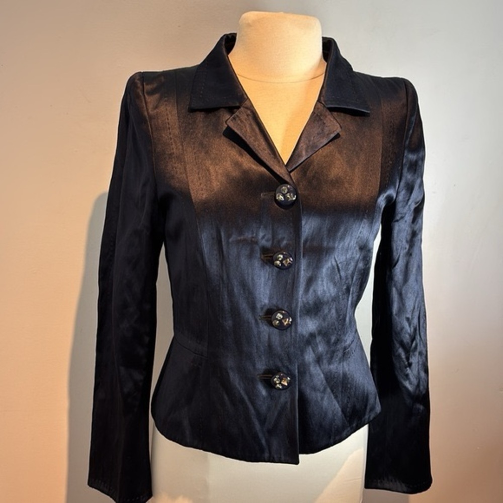 Vintage Escada navy blue silk blend Womens blazer size medium